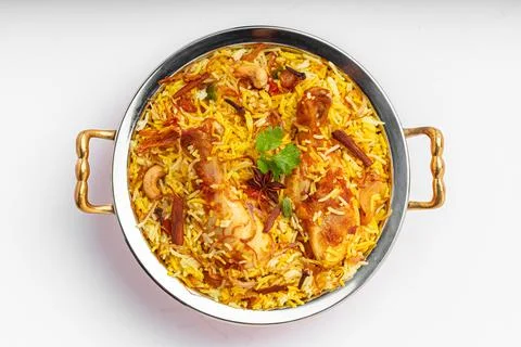 Chicken Biryani white background Stock Photos