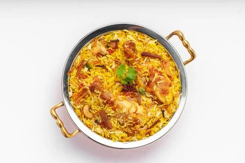 Chicken Biryani white background Stock Photos