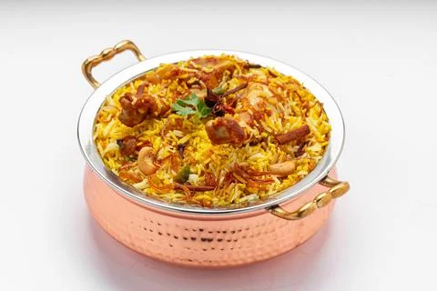 Chicken Biryani white background Stock Photos
