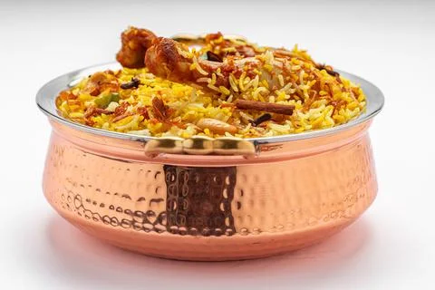 Chicken Biryani white background Stock Photos