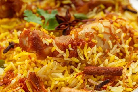 Chicken Biryani white background Stock Photos