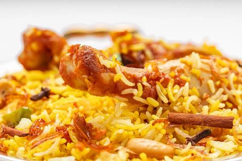 Chicken Biryani white background Stock Photos