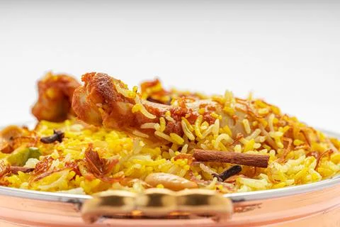 Chicken Biryani white background Stock Photos