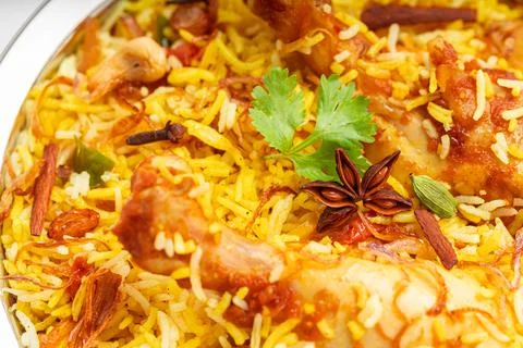 Chicken Biryani white background Stock Photos