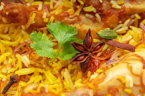 Chicken Biryani white background Stock Photos