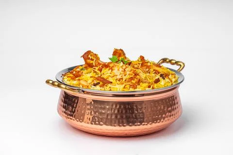 Chicken Biryani white background Stock Photos