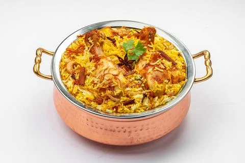 Chicken Biryani white background Stock Photos
