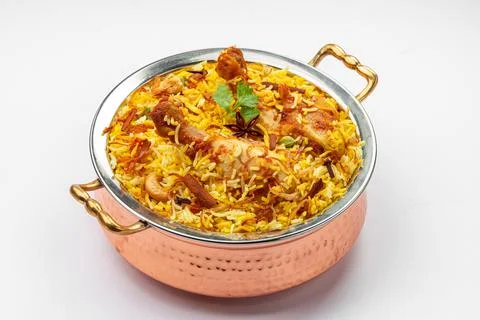 Chicken Biryani white background Stock Photos