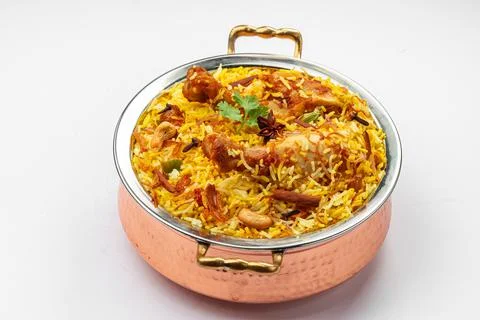 Chicken Biryani white background Stock Photos