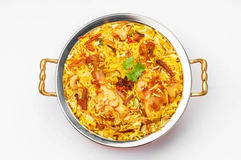 Chicken Biryani white background Stock Photos