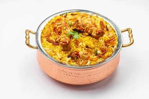 Chicken Biryani white background Stock Photos