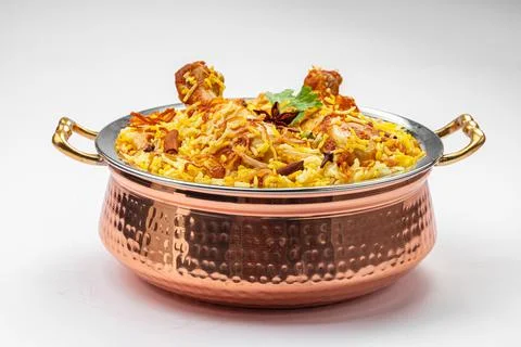 Chicken Biryani white background Foto stock