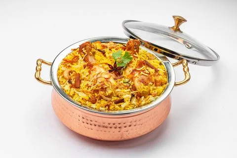 Chicken Biryani white background Stock Photos