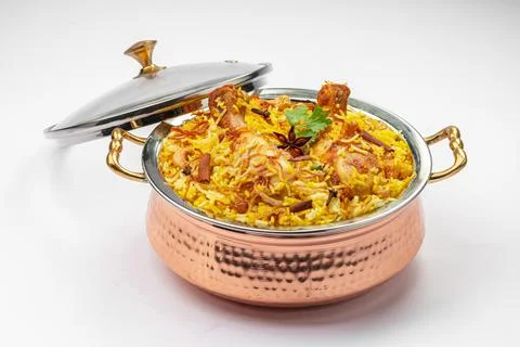 Chicken Biryani white background Stock Photos