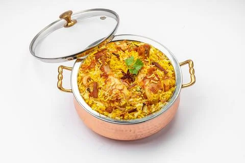 Chicken Biryani white background Stock Photos
