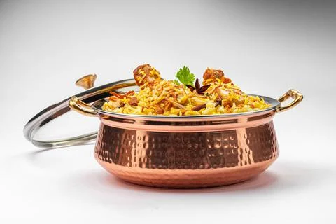 Chicken Biryani white background Stock Photos