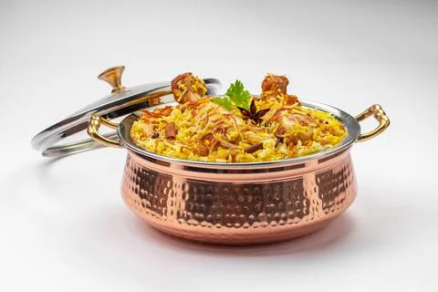 Chicken Biryani white background Stock Photos