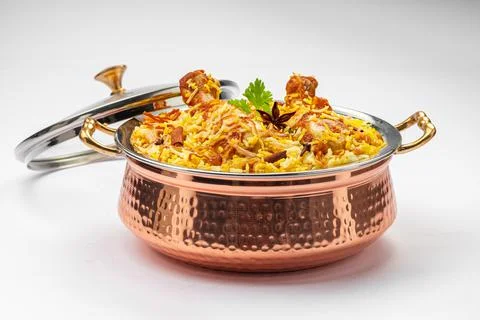 Chicken Biryani white background Stock Photos