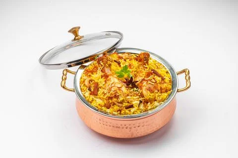 Chicken Biryani white background Stock Photos