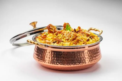 Chicken Biryani white background Stock Photos