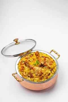 Chicken Biryani white background Stock Photos