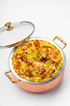 Chicken Biryani white background Stock Photos