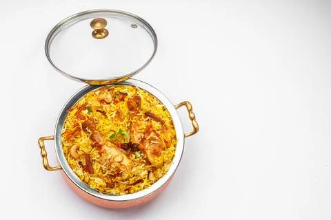 Chicken Biryani white background Foto stock