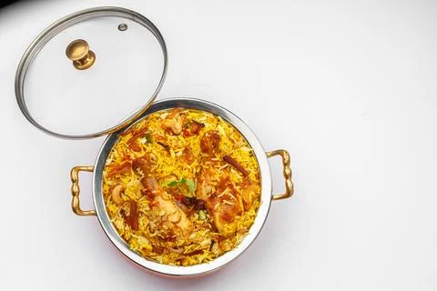 Chicken Biryani white background Foto stock