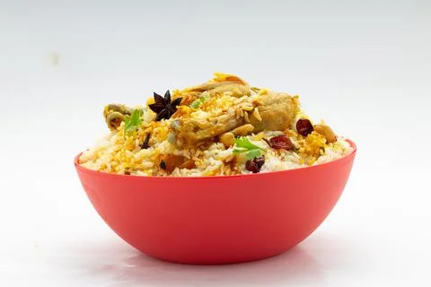 Chicken Biryani white background Stock Photos