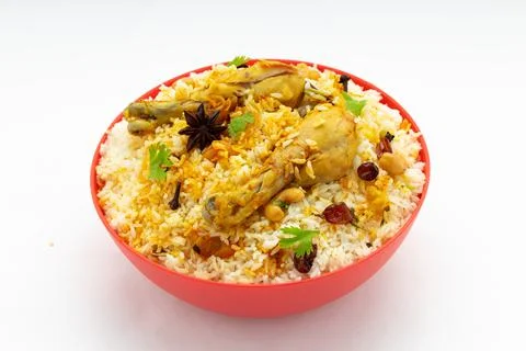 Chicken Biryani white background Stock Photos