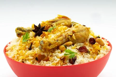 Chicken Biryani white background Stock Photos