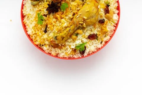 Chicken Biryani white background Stock Photos