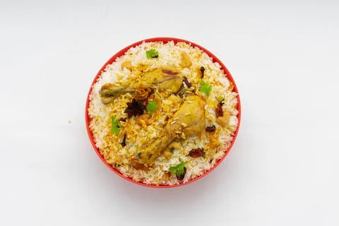 Chicken Biryani white background Stock Photos