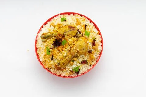 Chicken Biryani white background Stock Photos