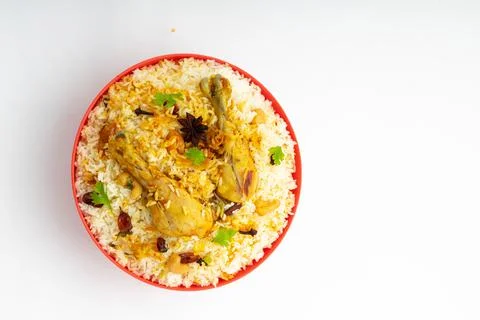 Chicken Biryani white background Stock Photos