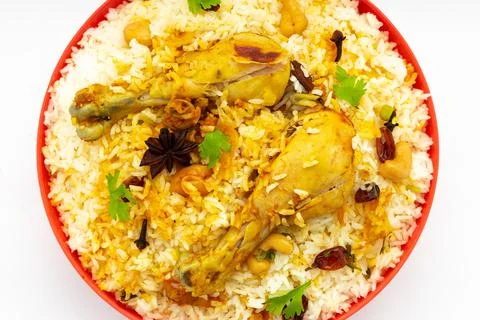 Chicken Biryani white background Stock Photos
