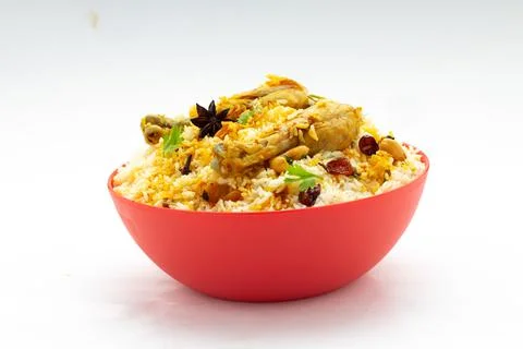 Chicken Biryani white background Stock Photos