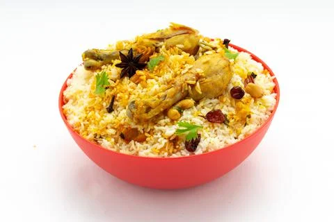 Chicken Biryani white background Stock Photos