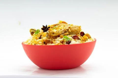 Chicken Biryani white background Stock Photos