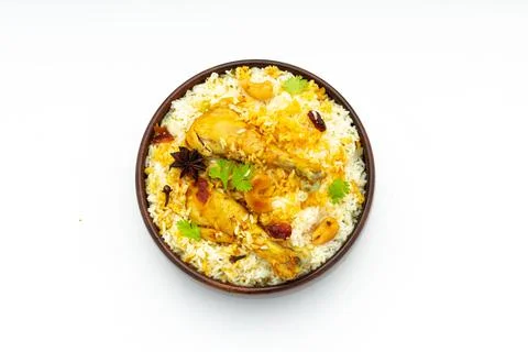 Chicken Biryani white background Stock Photos