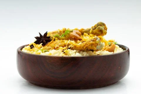Chicken Biryani white background Stock Photos