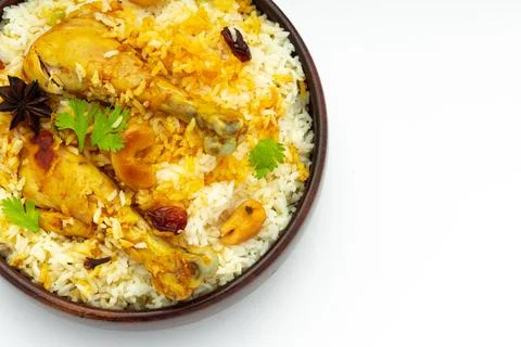 Chicken Biryani white background Stock Photos
