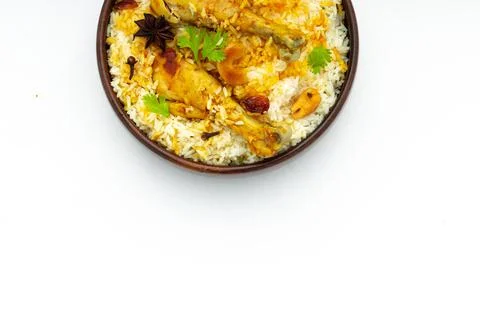 Chicken Biryani white background Stock Photos