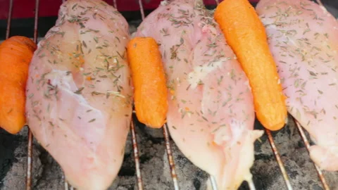 Chicken breast on the grill in 4k Stock Footage 153322955