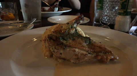 Chicken Breast On Plate On Table Ot Restaurant 4K Stock-Footage 39745592