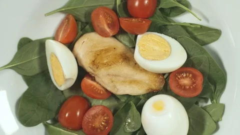 Chicken Breast With Salad Stock Footage 128440060