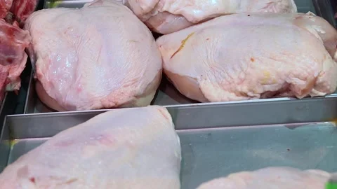 Chicken breasts on the counter of the store. Stock Footage 214049690