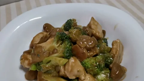 Chicken Broccoli with Mushroom Glazed with Thick Sauce Stock Footage 234882776