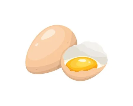 Chicken broken egg on white background. Fresh food egg illustration. Fast f.. Illustrazione stock