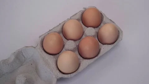Chicken brown fresh raw eggs in a paper box Stock Footage 200807542